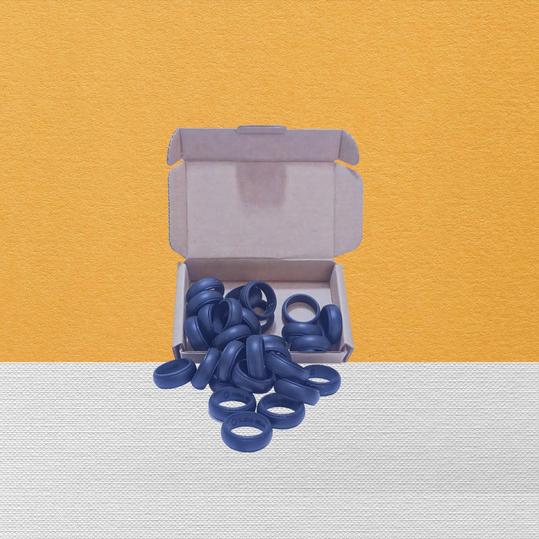 black silicone rings bulk box Dura Gear mens rings packaging durable flexible collection