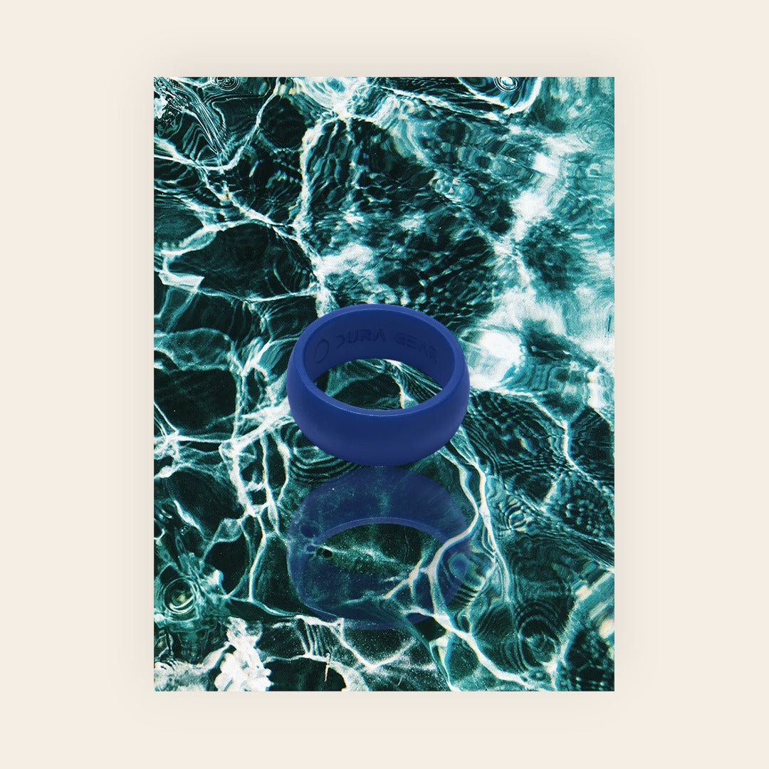 Dura Gear The Easy blue silicone ring on water background