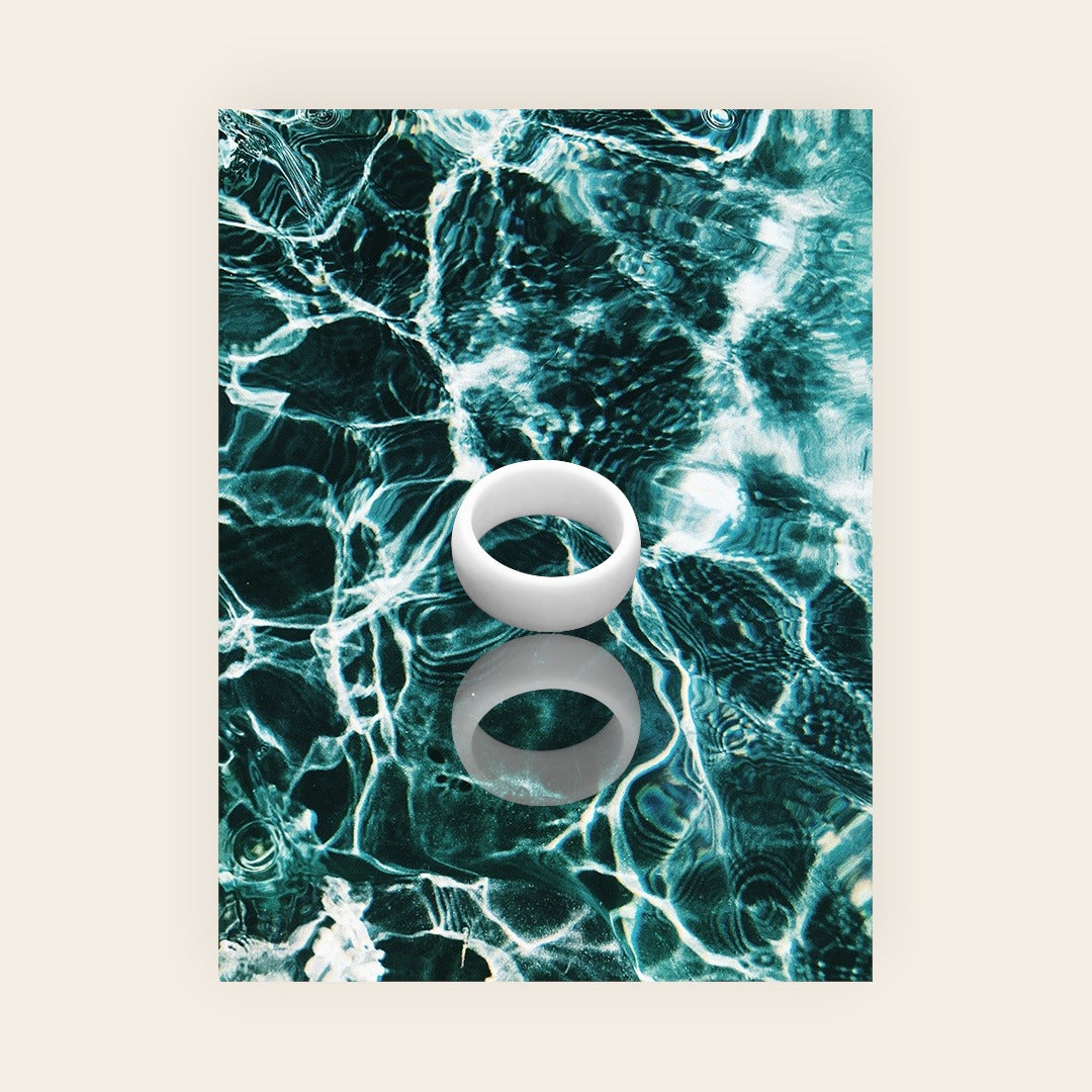 Dura Gear The Easy white silicone ring on water background